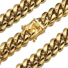 Trendy Gold Tone Curb Cuban Link Chain Necklace 316L Stainless Steel Men's Jewelry Gift 8/10/12/14/16/18MM 7-40INCH 2024 - buy cheap