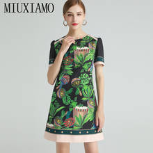 MIUXIMAO 2021 Spring  Summer  Women Diamonds Pin Beads Abstract Green Printed Short Sleeve Holiday Elegant Dress Vestidos 2024 - buy cheap