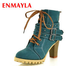 ENMAYLA Women Fashion Style Lace-up High Heels Rivets Ankle Boots Waterproof Buckle Platform Boots Women Square Heel Shoes Woman 2024 - buy cheap