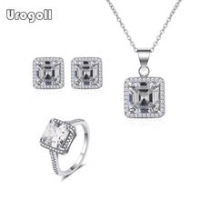 Fashion Pure 925 Sterling Silver Bridal Square Jewelry Sets Luxury Necklace Earring Ring For Women Engagement Silver 925 Jewelry 2024 - buy cheap