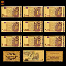10 шт./лот цветная Европейская Золотая банкнота 5 евро копия бумаги копия денег коллекция валюты покрытая 24-каратным золотом 2024 - купить недорого