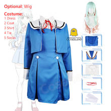 Anime High Rise Invasion Kuon Shinzaki Cosplay Costume Tenkuu Shinpan School Girl Uniform Blue Dress Long Wig Party Suit 2024 - buy cheap
