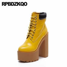 Waterproof Shoes Chunky Ankle Yellow High Heel Female Demonia Exotic Dancer Sexy Gothic Platform Boots Punk Fashion Women Goth 2024 - buy cheap