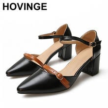 HOVINGE Summer Women Sandals Pointed Toe Ankle Strap Sandals Split Leather Med High Sandals Woman Office Work Ladies Shoes 2024 - buy cheap