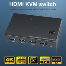 Переключатель HDMI KVM, 2 порта, 4K, USB, переключатель KVM, VGA, разветвитель, коробка для совместного использования, принтер, клавиатура, мышь, KVM переключатель, HDMI usb-хаб 2024 - купить недорого