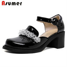 Asumer 2021 Fashion Mary Jane Shoes Women Pumps Vintage Round Toe Crystal Spring Summer Single Shoes Women Casual Shoes 2024 - buy cheap
