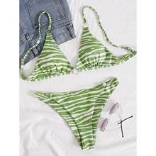 Conjunto de Bikini con estampado de rayas y cebra para mujer, traje de baño de dos piezas con relleno y realce, ropa de playa Sexy para verano 2024 - compra barato