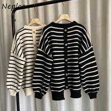 Neploe Loose Crazy Style Striped Fashion Knit Sweater Pullovers O Neck Long Sleeve Single Breast Pull Femme tops Spring Sueter 2024 - buy cheap