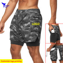 Custom LOGO Double Layer 2 in 1 Running Shorts Men Quick Dry Sports Short Pants Big Pocket Camo Training Gym Fitness Bottoms 2024 - buy cheap