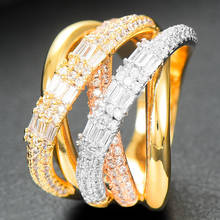 Godki-anel de luxo feminino com 3 cores, joia delicada de zircônio cúbico, joias para casamento e joias 2024 - compre barato
