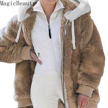 Feminino grosso quente inverno casaco sólido manga longa fofo peludo falso casacos de pele outerwear feminino plus size com zíper 2024 - compre barato