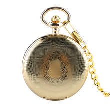 Upscale Golden Pocket Watch Male Female Exquisite Cover Pattern Black Mechanical Numerals Dial Thick Chain Pendant Small Clock 2024 - buy cheap