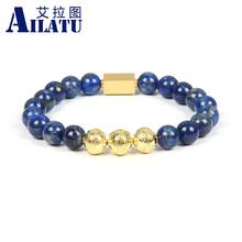 Ailatu New Gold Beads Natural Tiger Eye & Lapis Stone Energy Bracelets Pulseira Masculina Jewelry For Men 2024 - buy cheap