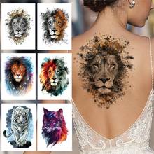Large Lion Temporary Tattoo For Women Men Adult Kids Watercolor Tiger Wolf Tattoos Sticker Fake Body Art Drawing 3D Tatoos Back 2024 - buy cheap