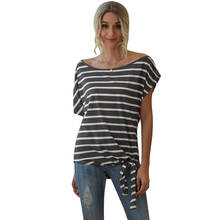 Женская хлопковая футболка в полоску, с круглым вырезом и коротким рукавом 2024 - купить недорого