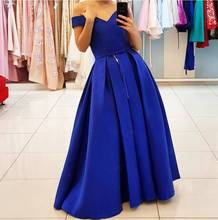 Vestidos de festa femininos sensuais, vestido de baile de cetim azul royal longo, vestido de festa vintage 2020 2024 - compre barato