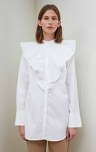 Camisa blanca de algodón para mujer, Blusa de manga larga con volantes delanteros, cuello mandarín, 2020 2024 - compra barato