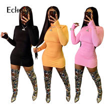 Echoine 2021 Spring Ribbed Long Sleeve Fitness Skinny Stretch Mini Dresses Backless Sexy Bodycon Sexy Night Club Party Dress 2024 - buy cheap