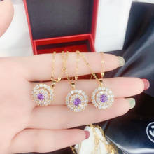 14K Yellow Gold Necklace Violet Diamond Pendants for Women Bijoux Femme Collares Natural Pierscionki Bizuteria Gemstone Pendant 2024 - buy cheap