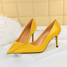 Sapatos de salto alto 8cm, sapatos femininos de couro envernizado com ponta fina, plus size 34-43, amarelo, azul, plus size, 2021 2024 - compre barato