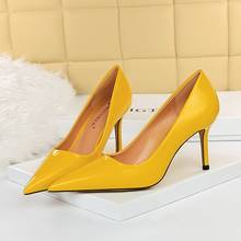 2021 Women Yellow Blue 8cm High Heels Pumps Scarpins Bling Patent Leather Office Pointed Toe Pumps Tacons Shoes Plus Size 34-43 2024 - buy cheap