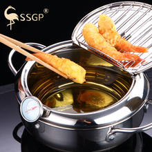 Estilo japonês cozinha frigideira profunda thermometre tempura fritadeira pan controle de temperatura frango frito pot cozinhar ferramentas 2024 - compre barato