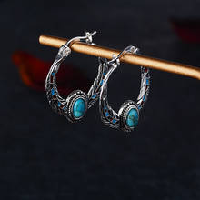 Foydjew Bohemia Turquoises Earrings Silver Color Round Hoop Earrings for Women Female Party Earring Fashion Jewelry Gifts 2024 - buy cheap