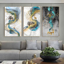 Abstract Golden Deer Paintings on The Wall Pictures Modern Canvas Painting Blue Poster Print Wall Art for Living Room Bedroom 2024 - buy cheap