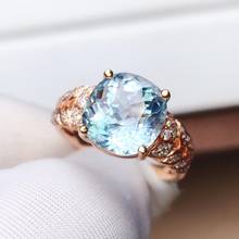 Z625 aquamarine anel jóias finas puro 18 k ouro natural azul aquamarine pedras preciosas 3.5ct anéis finos 2024 - compre barato