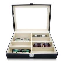 Estojo de óculos de imitação de couro, porta-óculos, organizador, 8 espaços, armazenamento 2024 - compre barato