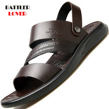 Sandalias de piel auténtica para hombre, zapatos de verano, cómodos, antideslizantes, para la playa, color marrón 2024 - compra barato
