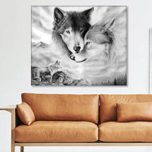 Preto e branco hd impresso pintura da lona lobo animal lona arte poster decorativo fotos de parede para sala estar casa sem moldura 2024 - compre barato