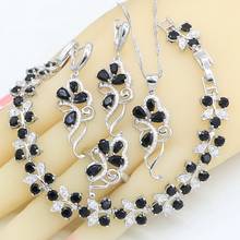 Black Zircon 925 Silver Jewelry Sets For Women Bracelet Necklace Pendant Earrings Ring Gift Box 2024 - buy cheap