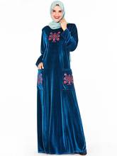 Vestido musulmán de terciopelo de Dubái para mujer, Kimono Jubah, Abaya, Hijab, ropa islámica, Turco árabe, con bolsillos 2024 - compra barato