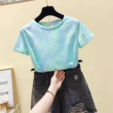 Camiseta feminina estampa moderna camiseta feminina verão vazada gola redonda camiseta feminina estilo coreano enviado dentro 48h 2024 - compre barato