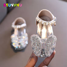 Silver Pink Girls Shoes Leather Pearl Summer Children Sandals Rhinestone Butterfly Kids Princess Shoes for Girls Sandals Flats 2024 - buy cheap