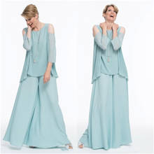 New Arrival Charming Baby Blue Mother of the Bride Dresses Jewel Neck Off Shoulder Sleeves Wedding Guest Gowns Full Length 2021 2024 - buy cheap
