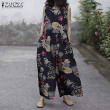 2022 ZANZEA Retro Floral Overalls Women's Summer Jumpsuits Wide Leg Pants Female Printed Rompers  Casual Playsuits  2024 - buy cheap
