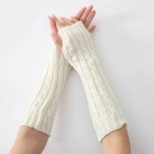 Guantes de punto para mujer, manoplas largas sin dedos, elegantes, informales y lisas, calentador de manos, para invierno 2024 - compra barato