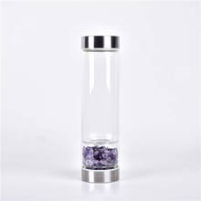 Garrafa de vidro para gravilha, com cristais rosas, irregularidade natural, copo de pedra para cascalho, presente, garrafa de água de vidro 2024 - compre barato