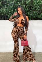 2020 Best Quality Fashion Design 2 pcs Women Set Leopard Off Shoulder Bandage Short Tops Long Pants Sexy Club Outfits 2024 - buy cheap