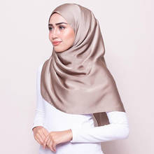 Lenço de seda de cetim feminino 90*90cm, macio, ramadã, instantâneo, xale hijab, lenço com envoltório islâmico, lenço muçulmano 2024 - compre barato