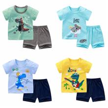 Новое поступление, летняя одежда для маленьких детская одежда; Одежда для мальчиков футболка с короткими рукавами и принтом в виде динозавра, футболка + шорты, комплект из 2 предметов, комплекты одежды для маленьких девочек 2024 - купить недорого