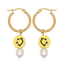 Go2Boho 2021 Cute Smile Face Earrings for Women Pearl Jewelry Girl Perlas Dangle Drop Earings Stainless Steel Circle Earring 2024 - buy cheap