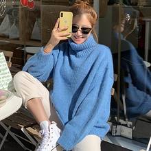 YAMDI women knitted sweater female casual  spring autumn winter sweaters woman jumper korean solid blue turtleneck pullover new 2024 - buy cheap