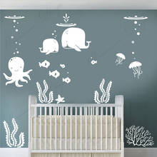 Muro Tamanho Grande Oceano animal Tema Room Decor Sticker Whale Peixe Polvo dos desenhos animados decalques crianças Quarto Nursery Decoração DIY 4266 2024 - compre barato