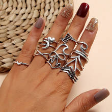 Modyle-Conjunto de anillos de dedo bohemios para mujer, anillos de nudillos plateados ahuecados, corazón de Luna Punk, regalo de joyería 2024 - compra barato