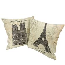 Capa de almofada vintage la jour, eiffel, notrem de paris, cafeteira, arco de triomphe, 45*45cm, decoração de sofá para casa 2024 - compre barato