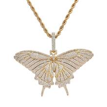 Micro Paved AAA+ Cubic Zirconia Bling Ice Out Butterfly Pendants Necklaces for Men Women Hip Hop CZ Rapper Jewelry Gold Color 2024 - buy cheap