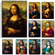 Mona Lisa sostiene el gato, lienzo artístico divertido, pinturas en la pared, carteles e impresiones artísticos famosos de Da Vinci, Cuadros 2024 - compra barato